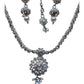 Clear - Small Size Silver Finish Necklace Set with Earrings & Head Piece /Tika- SLV79  11A24