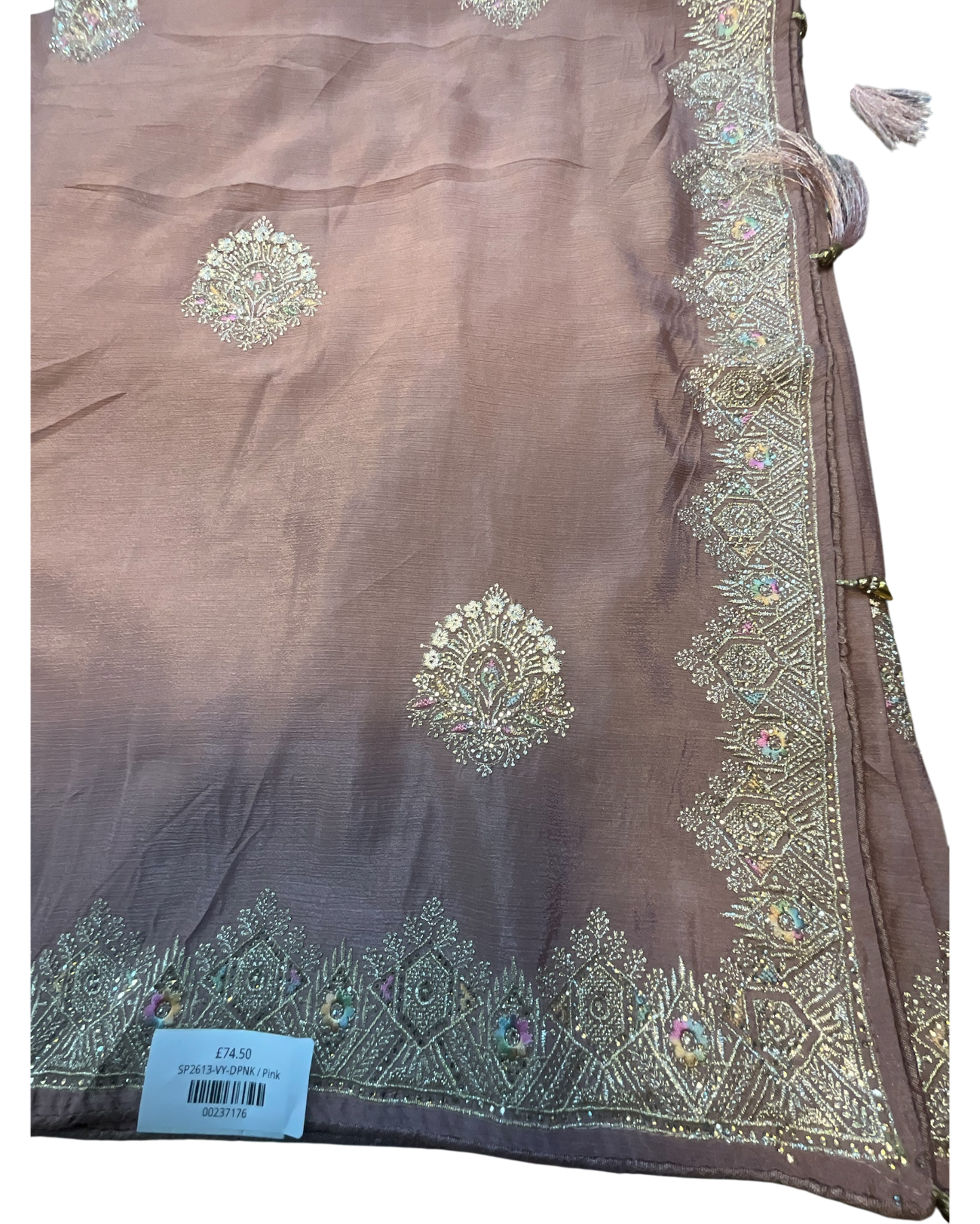 Dusty Pink - Saree with Thread / Stone Work and Blouse Piece - UK stock - 24hr Dispatch - SP2613 VY