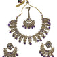 Purple - Large Size Antique Gold Finish Necklace Set with Earrings - AV7783  11KK24