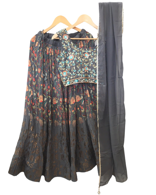 Dark Grey Ready Made Lehenga Set - Size 12 - 38"(Loosen up to 14) ) UK Stock - 24h Dispatch - KTC24107  VC 0124