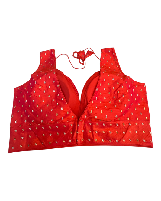 40" / UK 14 - Coral Pink - Silky Designer Saree blouse with cups,  Sleeveless - UK Stock - Quick Delivery - RNK - R717 KV