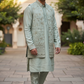 Light Grey / Silver - Mens Fully Embroidered Long Waistcoat with Rich Kurta set - KCS4853 03TH26