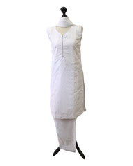 White - Sleeveless Cotton Ladies Salwar Kameez with Chiffon Dupatta - Funeral KTC2301 KY 0923