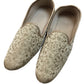 Very Comfortable Dark Gold Brocade Loafer Style Mojri - Indian Mens shoes - Mojari , Khossay -  YD2305
