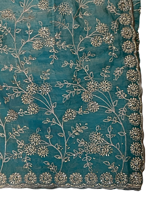 Light Blue - Rich Saree with Allover Embroidery and Blouse Piece - UK stock - 24hr Dispatch - RS2507 PR
