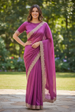 Dusty Pink - Chiffon - Fancy Party Saree with Blouse Piece - 11KP24 SP2423