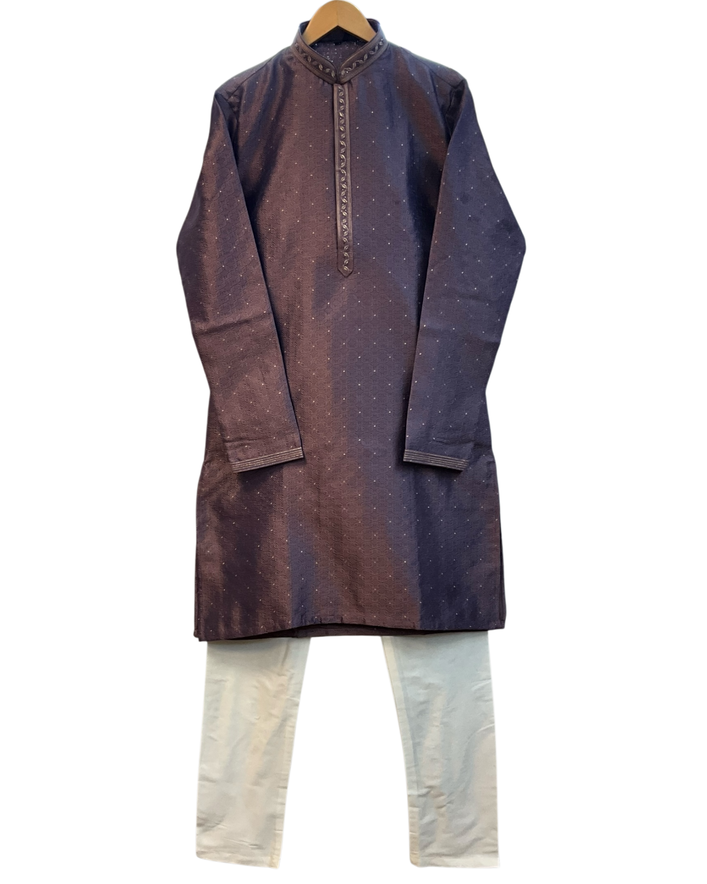 Purple - Banarasi Handloom Brocade Mens Indian Kurta set with Trousers - UK Stock - Weddings / Walimas , Sangeet, Diwali, Eid, Mehndi / Henna - VEE2455 VR
