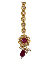 Magenta / Fuchsia - Gold Finish Small Size Tika Head Piece - Indian Ladies Fashion Jewellery - AE2436 11Vp24