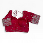 Size 36" / UK 10 - Red - Zari Embroidered Silk Blouse with Elbow-Length Sleeves - UK Stock - With Margin inside - VAM1296 - KY