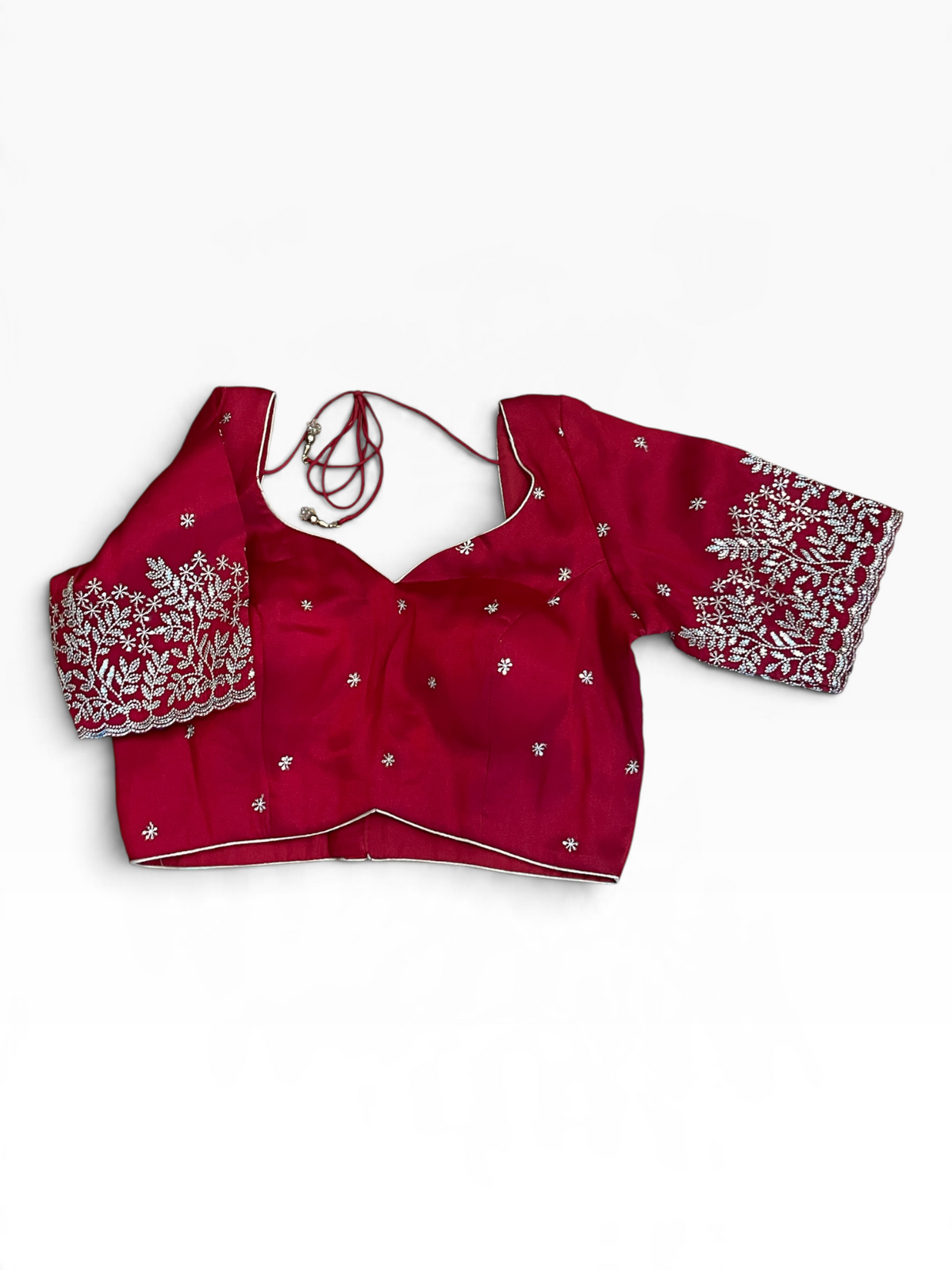 Size 36" / UK 10 - Red - Zari Embroidered Silk Blouse with Elbow-Length Sleeves - UK Stock - With Margin inside - VAM1296 - KY