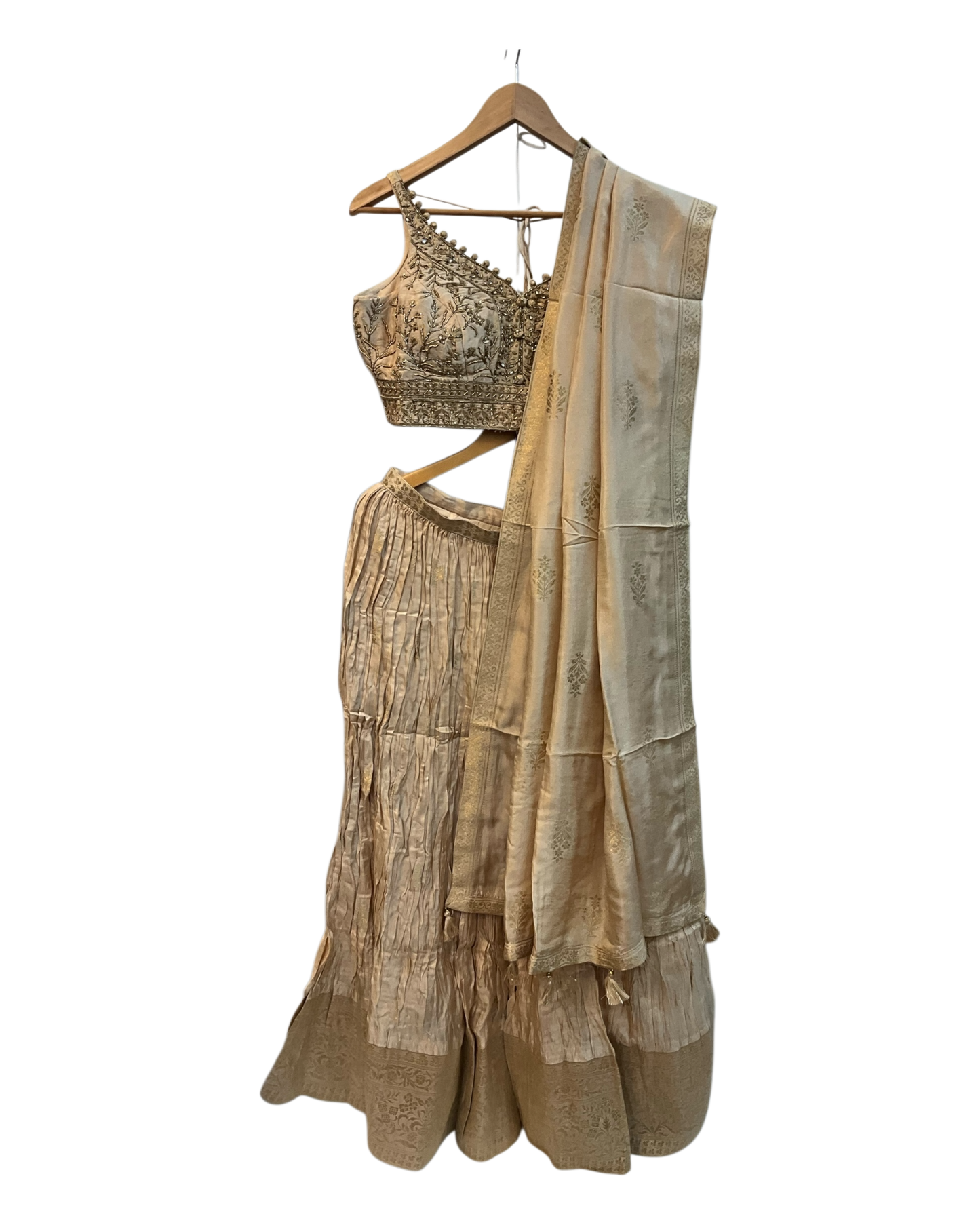 Light Gold / Beige - Designer Ladies Short Top Palazzo Trousers Suit - Size 10/12 (36"/38") - VMK PIHU AY