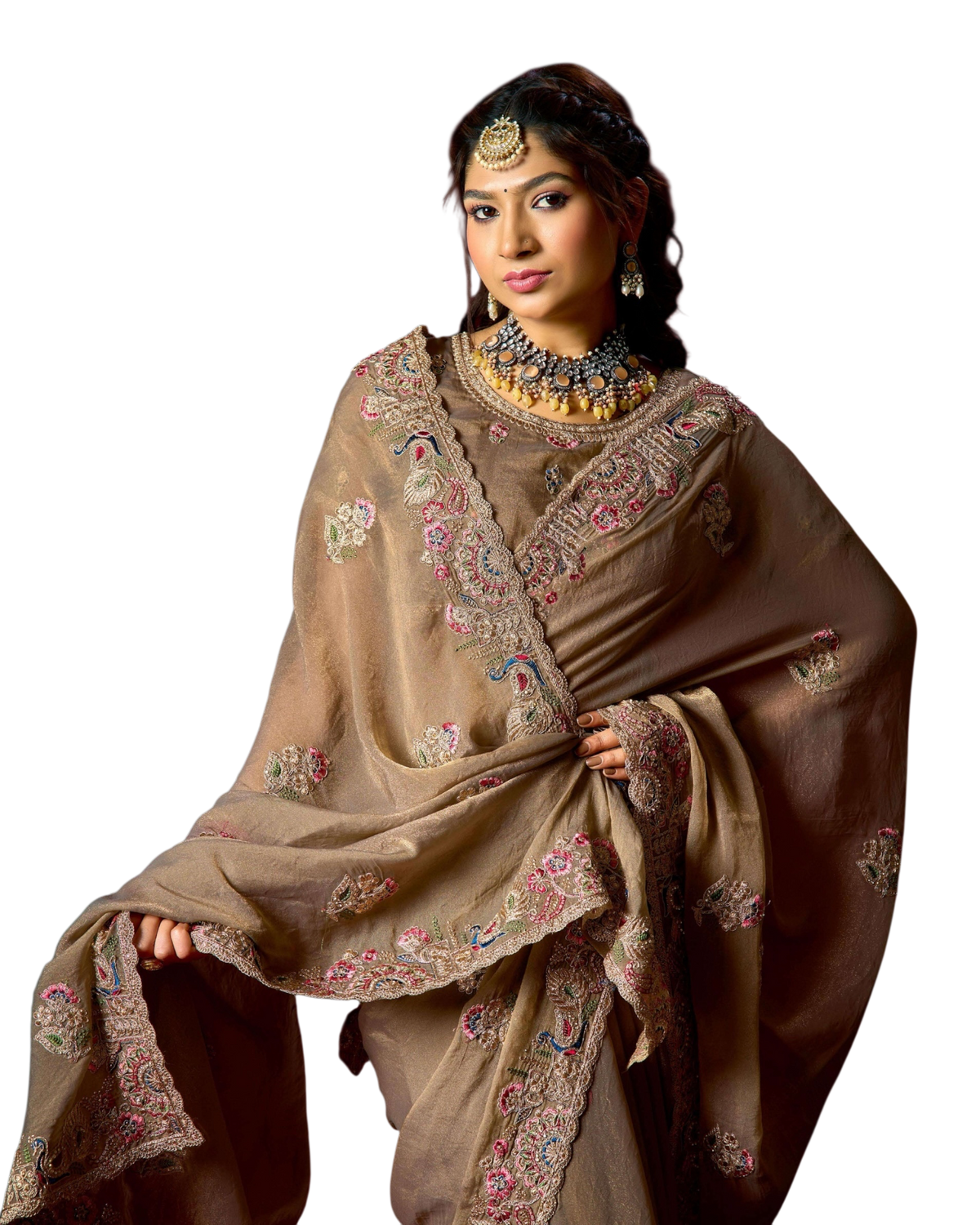Champagne / Beige - Fancy Party Saree with Blouse Piece - UK stock - 24hr Dispatch - LTF905 07VV26