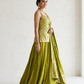 Size 12 (38") - Olive Green - Designer Ladies Medium Spaghetti Top Palazzo Trousers Suit - VMK Dulari JV