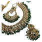 Green - Large Size Antique Gold Finish Necklace Set with Earrings & Tika (Head Piece) - UK Stock - GGA17 08KK25