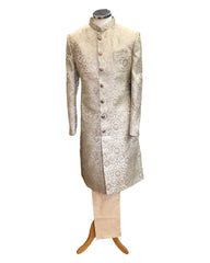 Antique Dark Gold - Classic Self Brocade Sherwani with Antique Buttons -  BS786 JP 0924