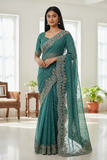 Turquoise Blue - Classic Saree with Thread Work Border and Blouse Piece - UK stock - 24hr Dispatch - RS2529 JR