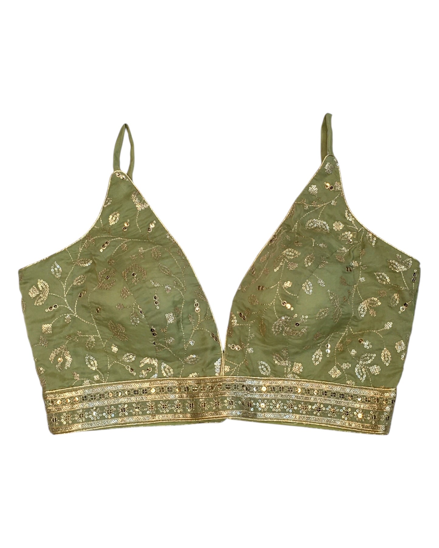 Pista Green - Low V Neck Embroidered Saree / Lehenga Blouse - 34" Bust (UK 8) Can be let out to size 10  - B216 01KV25