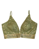 Pista Green - Low V Neck Embroidered Saree / Lehenga Blouse - 34" Bust (UK 8) Can be let out to size 10  - B216 01KV25