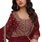 Chiffon - Maroon Anarakali  Long Dress with Trousers - Size 10 (Bust 36") - Inside Margin to let out ( 3 to 4")VF66576 TY 1024