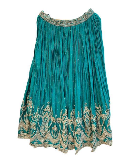 Size UK 12 (38" Bust) Adjustable to Size 14 - Turquoise - Silky Lehenga Set - Mehndi / Sangeet / Bridesmaids / Weddings / Garba  - UK Stock - 24h Dispatch - JF3349 05PA26