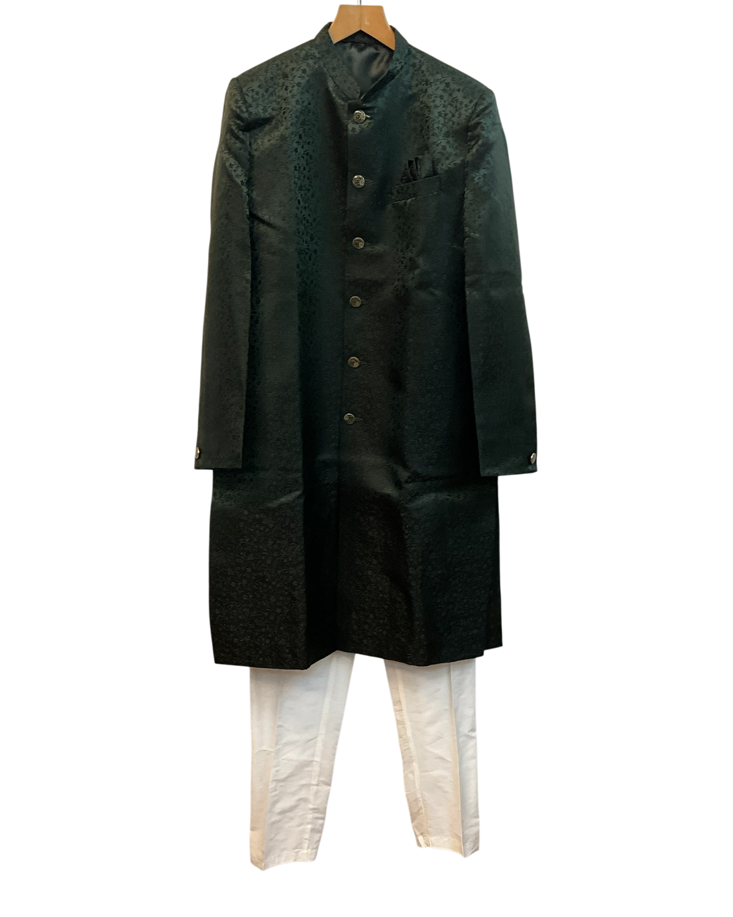 40" - SALE ! Bottle Green - Classic Self Brocade Mens Sherwani with Quality Buttons - Smart Trousers - UK stock - 2/3 Days Delivery - YD2504 PY