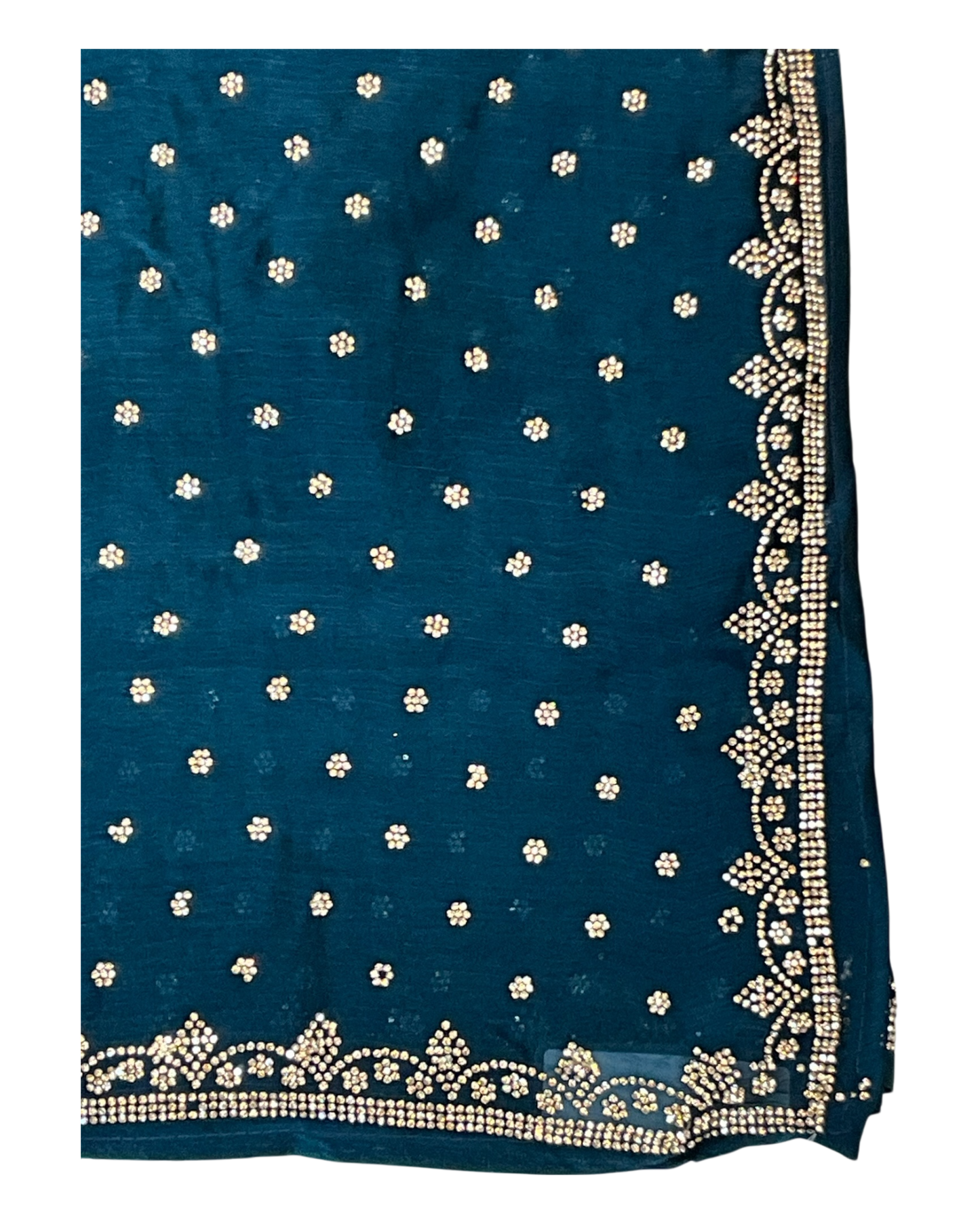 Teal - Rich Saree with Stone Work Border and Blouse Piece - UK stock - 24hr Dispatch - RS2501 TH