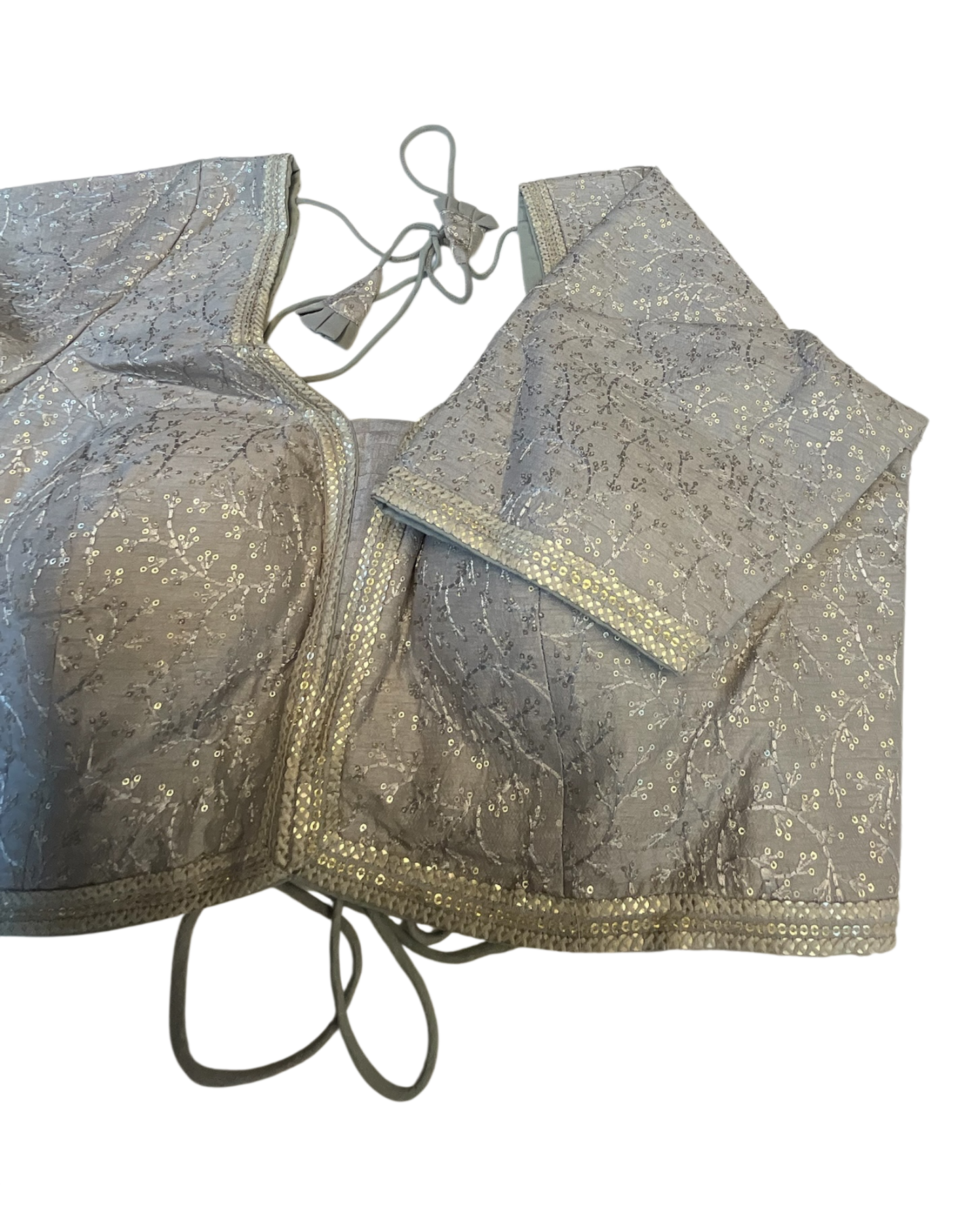 Size 40" / UK 14 - Silver Grey - Rich Silky Embroidered Saree blouse with cups - UK Stock - Quick Delivery - RNK - R885-KC