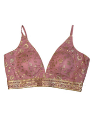 Baby Pink - Low V Neck Embroidered Saree / Lehenga Blouse - 40