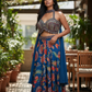 UK 12 / 38" - Petrol Blue Floral Printed - Designer Ladies Indian Short Top Palazzo Trousers Suit - UK Stock - 2/3 days delivery - VMK PUSHPA PR