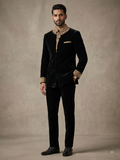 SALE! Black - Designer Suede / Velvet Mens BandhGala / Prince / Chinese Collar Jacket - Fantastic Fit -  PC2614
