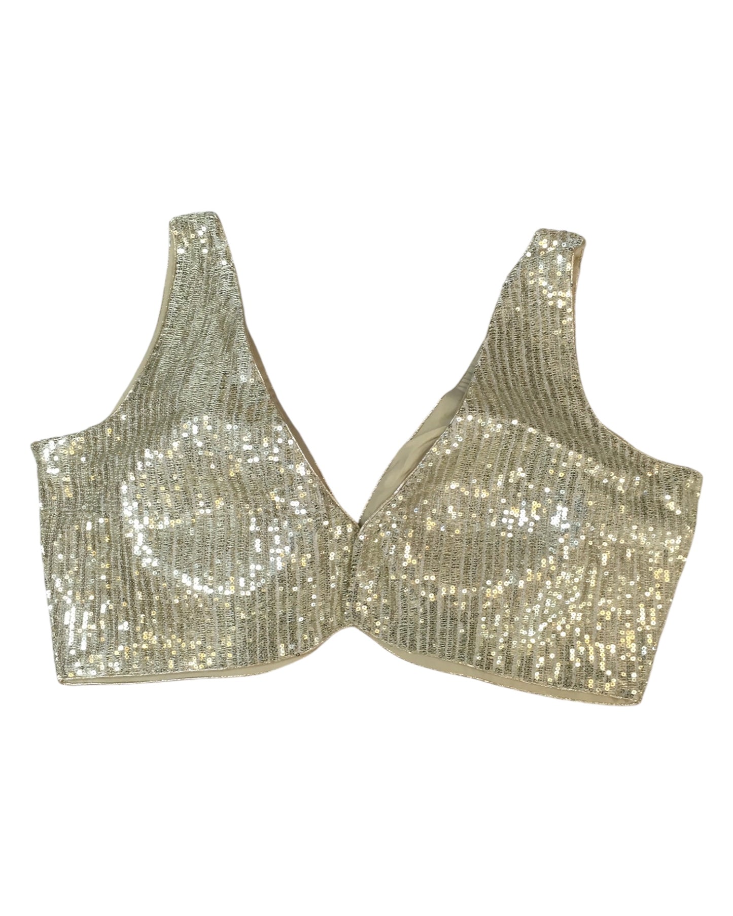 Light Gold - Full Sequins Designer Saree blouse with cups,  Sleeveless - 38" - UK Stock - Quick Delivery - RNK - N604-KT