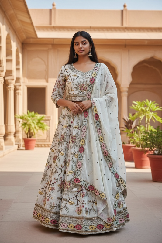 SALE! SALE! Size 18 (44" Bust) - Off White - Ready Made Lehnga Set - Haldi / Mehndi / Weddings - UK Stock - 24h Dispatch - PC2607 XX