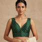 40" / UK 14 - Bottle Green - Silky Designer Saree blouse with cups,  Sleeveless - UK Stock - Quick Delivery - RNK - R717 KV