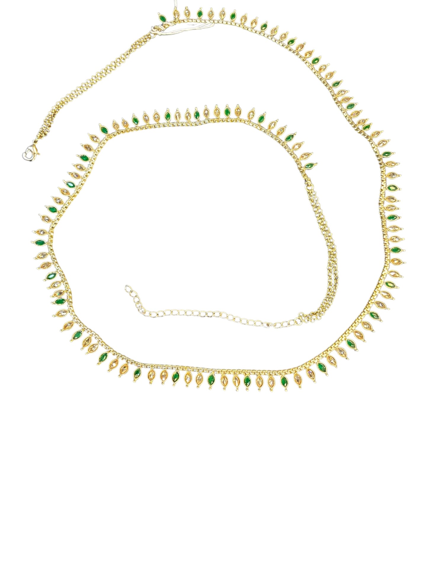 Green - Antique Gold Finish Saree Belt, Waist / Belly Chain - Fancy Dress , Bollywood - 15BL415 07A26