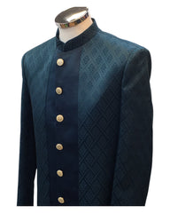 Teal - Classic Self Brocade Panelled Sherwani with Tousers - XS, S, M, L, XL to XXXL BS990 01RA25