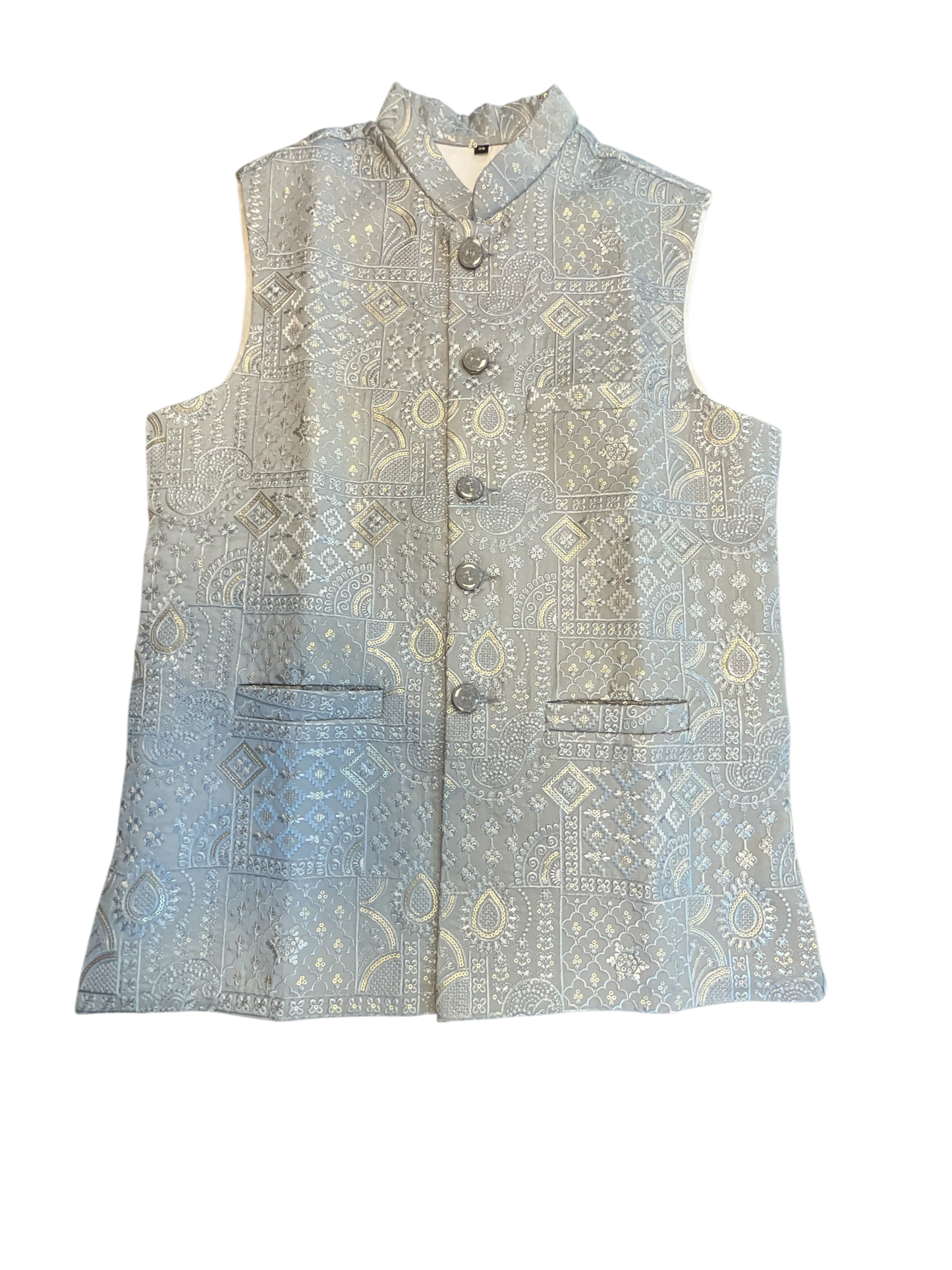 Silver Grey - Rich All Over Embroidered - Mens Indian Waistcoat - UK Stock - 24 hr Dispatch - KCS4088 06VV26