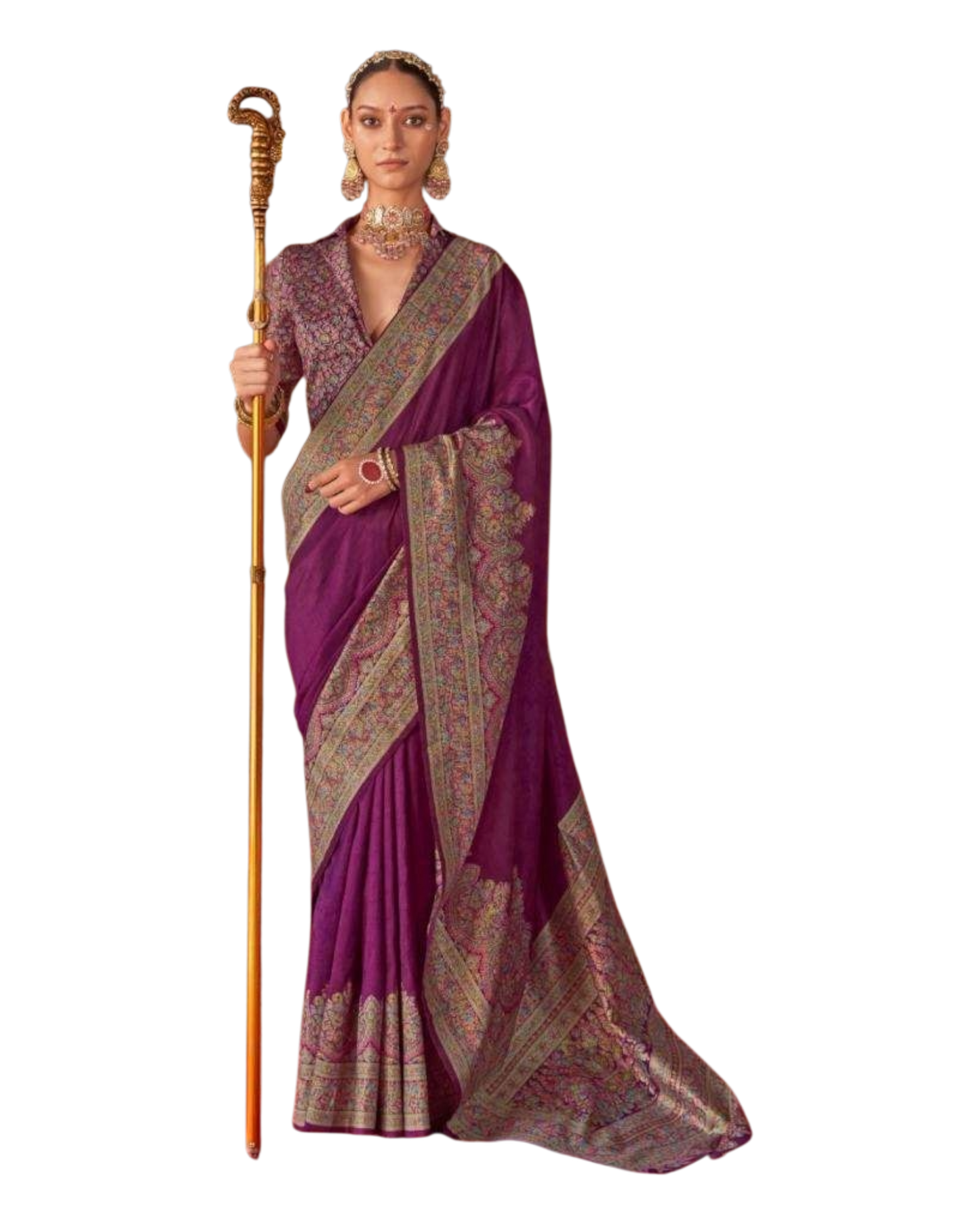 Wine - Traditional Block Printed Dupion Silky Saree with Blouse Piece - UK Stock - 2/3 days Delivery  12KC25 K910