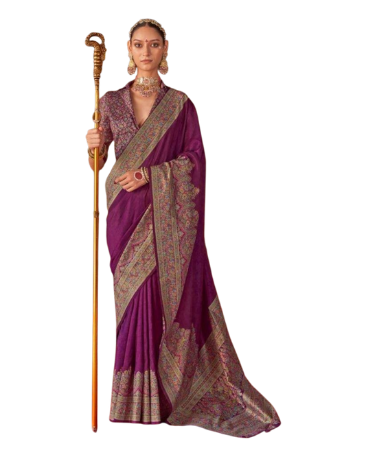 Wine - Traditional Block Printed Dupion Silky Saree with Blouse Piece - UK Stock - 2/3 days Delivery  12KC25 K910