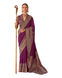 Wine - Traditional Block Printed Dupion Silky Saree with Blouse Piece - UK Stock - 2/3 days Delivery  12KC25 K910