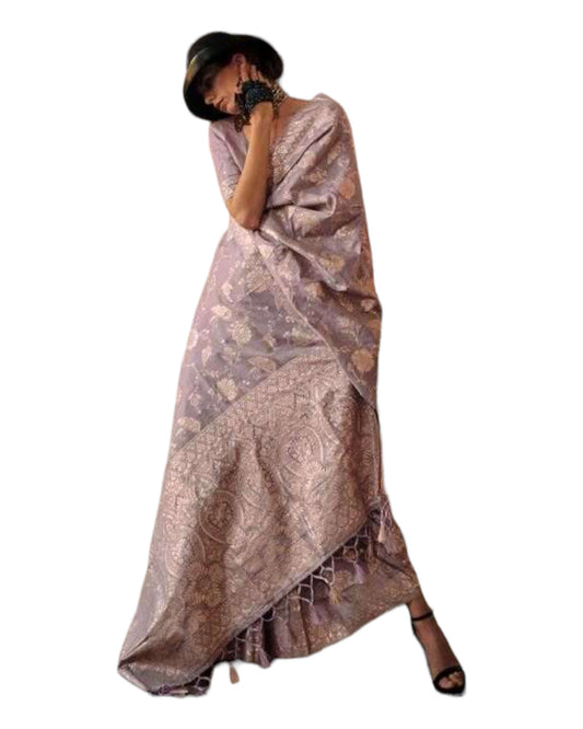 Lilac - Handloom Brocade Saree with Blouse Piece - KS335002 VP 1123
