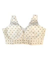 Cream - Gold / Silver Embroidery Silky Saree blouse with cups,  Sleeveless - 38