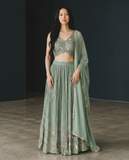 Size UK 12 (38" Bust) Sleeveless - Pastel Sea Green - Silky Lehenga Set - Mehndi / Sangeet / Bridesmaids / Weddings / Garba  - UK Stock - 24h Dispatch - KM- Balsa 07TR26