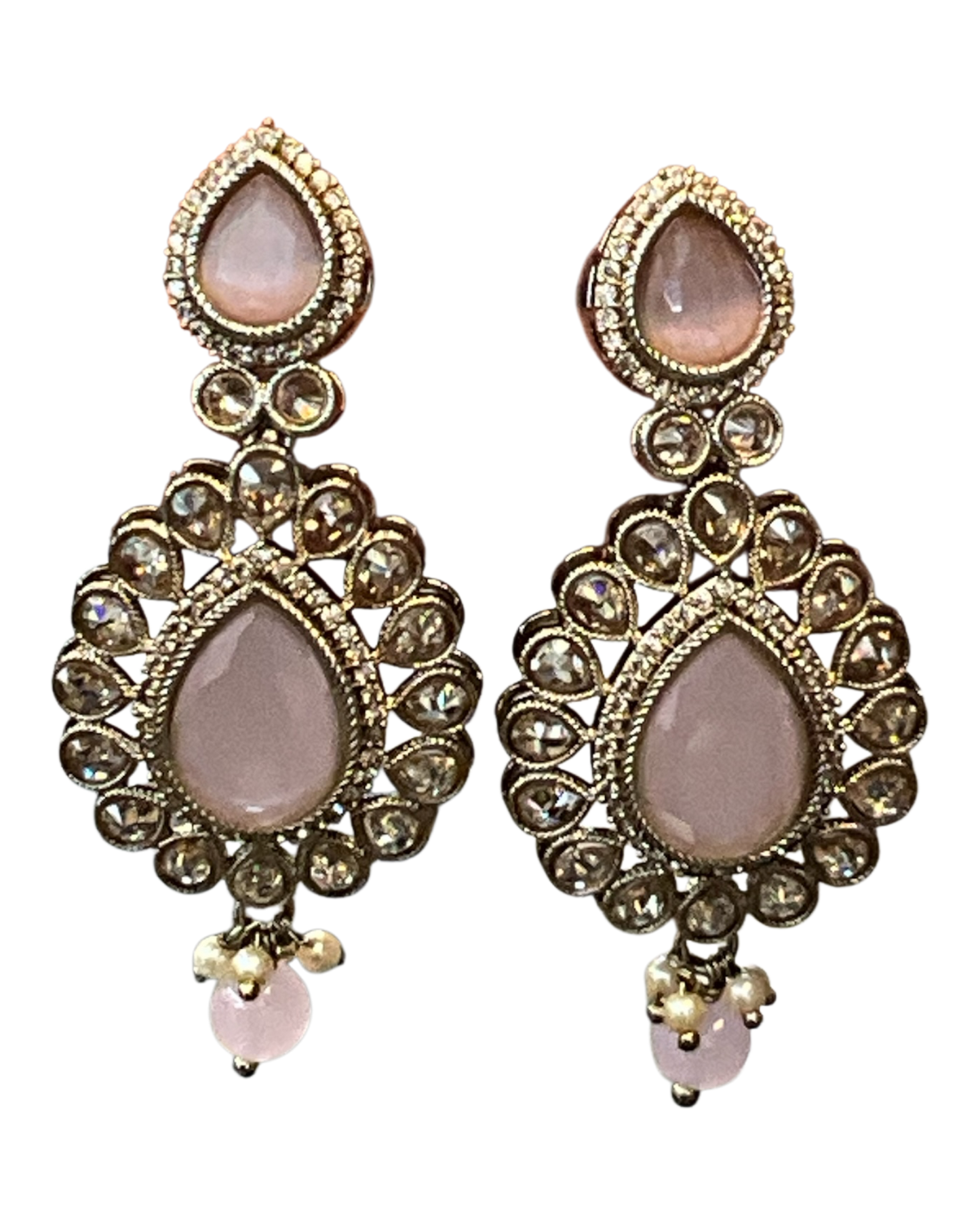 Baby Pink - Large - Antique Gold Finish Traditional Earrings - Bollywood - Weddings - 15ER549 07A26