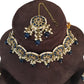 Navy Blue  - Large Size Antique Gold Finish Necklace Set with Earrings - RAK05  VY 0424