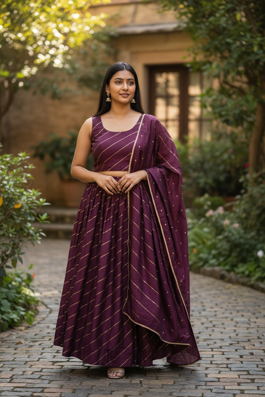 Wine -  Dupion Silk Lehenga Set - Garba / Dandia , Mehndi / Sangeet / Weddings Size UK 12 (38" Bust) Adjustable to Size 14 - UK Stock - 24h Dispatch - AF2506 09TY25