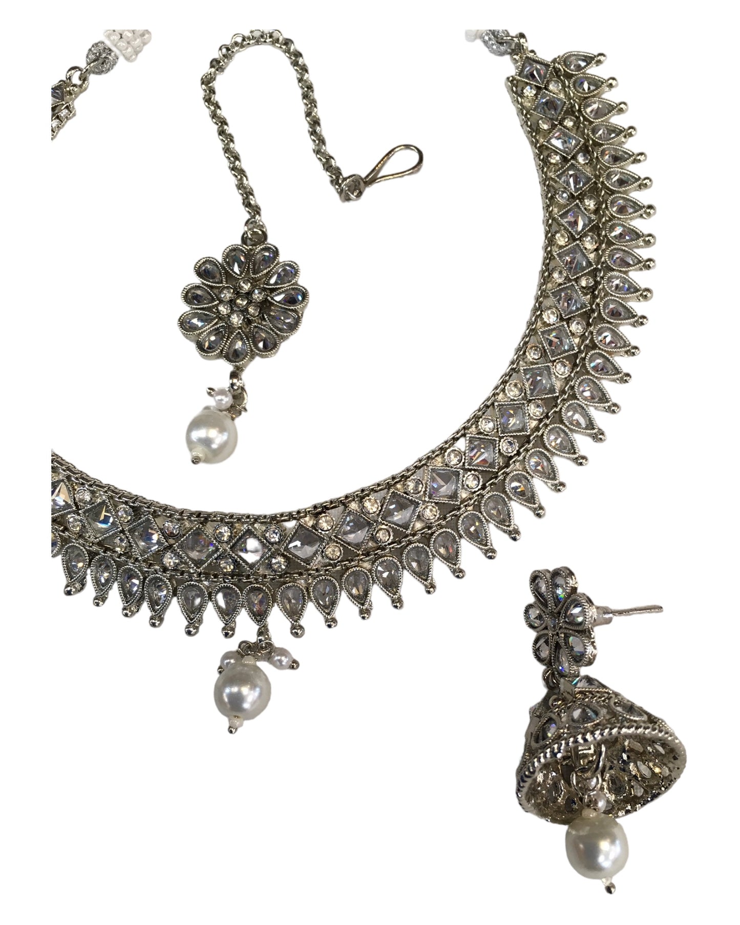 Clear - Medium - Silver Finish Necklace Set with Earrings - DAJ531 KY 0724