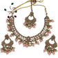 Coral - Medium Size Antique Gold Finish Necklace Set with Earrings - NIR786  KV 0424