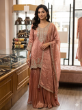 UK 12 / 38" - Rose Gold - Crepe Ladies Sharara / Palazzo Trousers Suit - Sangeet / Henna / Temple - OC83012 JA
