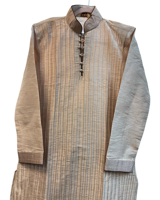 SALE! Size 34" XS - Light Brown - Mens Silky Kurta Top with Draw stringed Trousers , Full Length - SALE2603