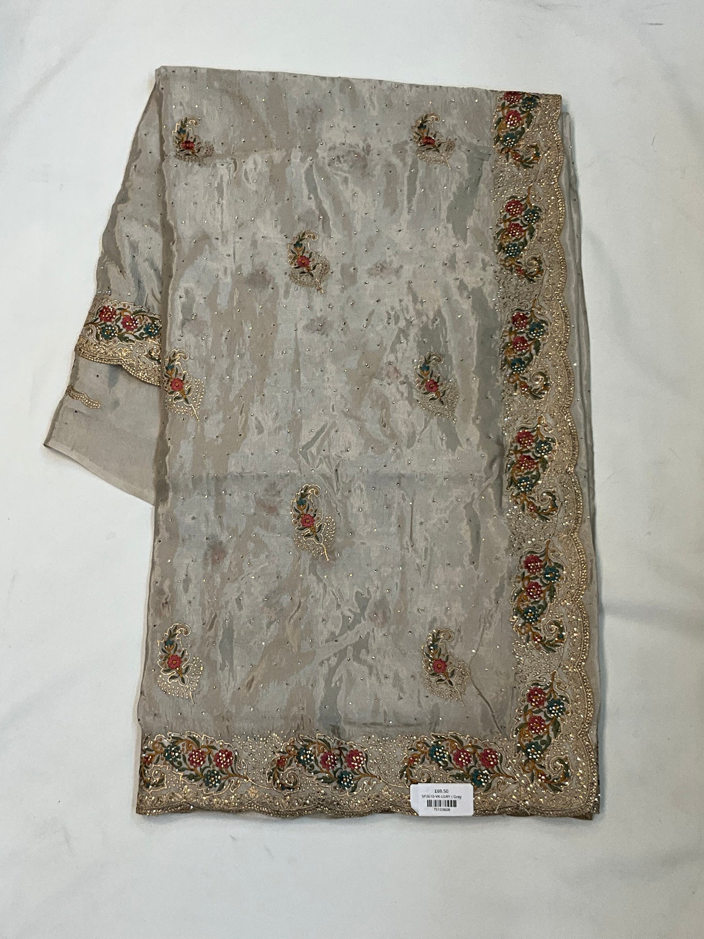 Light Grey - Fancy Party Saree with Blouse Piece - UK stock - 24hr Dispatch - SP2610 VK